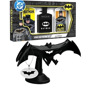 involve dc batman car perfume spray with 3 hanging cards and dc batman mobile dock freshener  dc official merchandise from warner bros  strong aquatic notes - wbspro1-50ml  car freshener