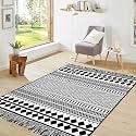 IOHOUZE Black Boho Area Rug - 4'x6' Cotton Woven Indoor Outdoor Doormat, Black White Runners for Hallways, Machine Washable Runner Rug for Kitchen Bedroom Living Room Laundry Entryway