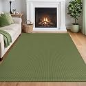 IOHOUZE Washable Area Rug 5x7 Non Slip Rubber Backed Rugs for Living Room, Dining Room Rugs Bedroom Rug, Woven Indoor Floor Carpet for Living Room Nursery Office, Olive Green/Earthy Green