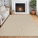 IOHOUZE Washable Area Rug 5x7 Non Slip Rubber Backed Rugs for Living Room, Dining Room Rugs Bedroom Rug, Woven Indoor Floor Carpet for Living Room Nursery Office, Cream/Beige