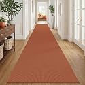 IOHOUZE Washable Exrea Long Hallway Runner Rug 3x18 Non Slip Rubber Backed Kitchen Runner Entryway Runner Indoor, Woven Rugs Floor Carpet for Kitchen Hall Entryway, Burnt Orange/Tan