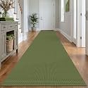 IOHOUZE Washable Exrea Long Hallway Runner Rug 3x14 Non Slip Rubber Backed Kitchen Runner Entryway Runner Indoor, Woven Rugs Floor Carpet for Kitchen Hall Entryway, Olive Green/Earthy Green