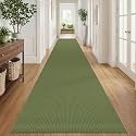 IOHOUZE Washable Exrea Long Hallway Runner Rug 3x18 Non Slip Rubber Backed Kitchen Runner Entryway Runner Indoor, Woven Rugs Floor Carpet for Kitchen Hall Entryway, Olive Green/Earthy Green