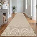 IOHOUZE Washable Exrea Long Hallway Runner Rug 3x14 Non Slip Rubber Backed Kitchen Runner Entryway Runner Indoor, Woven Rugs Floor Carpet for Kitchen Hall Entryway, Cream/Beige