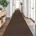 IOHOUZE Washable Exrea Long Hallway Runner Rug 3x20 Non Slip Rubber Backed Kitchen Runner Entryway Runner Indoor, Woven Rugs Floor Carpet for Kitchen Hall Entryway Stair, Brown