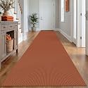 IOHOUZE Washable Exrea Long Hallway Runner Rug 3x14 Non Slip Rubber Backed Kitchen Runner Entryway Runner Indoor, Woven Rugs Floor Carpet for Kitchen Hall Entryway, Burnt Orange/Tan