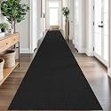 IOHOUZE Washable Exrea Long Hallway Runner Rug 3x20 Non Slip Rubber Backed Kitchen Runner Entryway Runner Indoor, Woven Rugs Floor Carpet for Kitchen Hall Entryway Stair, Black/Grey