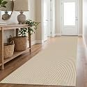 IOHOUZE Washable Exrea Long Hallway Runner Rug 3x16 Non Slip Rubber Backed Kitchen Runner Entryway Runner Indoor, Woven Rugs Floor Carpet for Kitchen Hall Entryway, Cream/Beige
