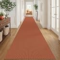 IOHOUZE Washable Exrea Long Hallway Runner Rug 3x20 Non Slip Rubber Backed Kitchen Runner Entryway Runner Indoor, Woven Rugs Floor Carpet for Kitchen Hall Entryway, Burnt Orange/Tan