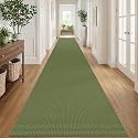 IOHOUZE Washable Exrea Long Hallway Runner Rug 3x20 Non Slip Rubber Backed Kitchen Runner Entryway Runner Indoor, Woven Rugs Floor Carpet for Kitchen Hall Entryway, Olive Green/Earthy Green