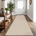 IOHOUZE Washable Runner Rug 2.6x10 Non Slip Rubber Backed Long Hallway Runner Entryway Runner Indoor, Kitchen Rugs Woven Cotton Floor Carpet for Hall Entrance, Cream/Beige