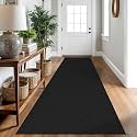 IOHOUZE Washable Runner Rug 2.6x10 Non Slip Rubber Backed Long Hallway Runner Entryway Runner Indoor, Kitchen Rugs Woven Cotton Floor Carpet for Hall Entrance, Black/Grey