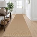 IOHOUZE Washable Runner Rug 2.6x10 Non Slip Rubber Backed Long Hallway Runner Entryway Runner Indoor, Kitchen Rugs Woven Cotton Floor Carpet for Hall Entrance, Orange/Tan/Brown
