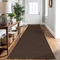 IOHOUZE Washable Runner Rug 2.6x10 Non Slip Rubber Backed Long Hallway Runner Entryway Runner Indoor, Kitchen Rugs Woven Cotton Floor Carpet for Hall Entrance, Brown
