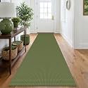 IOHOUZE Washable Runner Rug 2.6x10 Non Slip Rubber Backed Long Hallway Runner Entryway Runner Indoor, Kitchen Rugs Woven Cotton Floor Carpet for Hall Entrance, Olive Green/Earthy Green