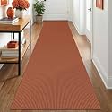 IOHOUZE Washable Runner Rug 2.6x12 Non Slip Rubber Backed Extra Long Hallway Runner Entryway Runner Indoor, Kitchen Rugs Woven Cotton Floor Carpet for Hall Entrance, Burnt Orange/Tan