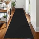 IOHOUZE Washable Runner Rug 2.6x12 Non Slip Rubber Backed Extra Long Hallway Runner Entryway Runner Indoor, Kitchen Rugs Woven Cotton Floor Carpet for Hall Entrance Stair, Black/Grey