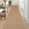IOHOUZE Washable Runner Rug 2.6x12 Non Slip Rubber Backed Extra Long Hallway Runner Entryway Runner Indoor, Kitchen Rugs Woven Cotton Floor Carpet for Hall Stair, Orange/Tan/Brown