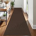 IOHOUZE Washable Runner Rug 2.6x12 Non Slip Rubber Backed Extra Long Hallway Runner Entryway Runner Indoor, Kitchen Rugs Woven Cotton Floor Carpet for Hall Entrance Stair, Brown