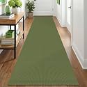 IOHOUZE Washable Runner Rug 2.6x12 Non Slip Rubber Backed Extra Long Hallway Runner Entryway Runner Indoor, Kitchen Rugs Woven Cotton Floor Carpet for Hall Entrance, Olive Green/Earthy Green