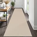 IOHOUZE Washable Runner Rug 2.6x12 Non Slip Rubber Backed Extra Long Hallway Runner Entryway Runner Indoor, Kitchen Rugs Woven Cotton Floor Carpet for Hall Entrance, Cream/Beige