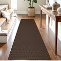 IOHOUZE Washable Runner Rug 2.6x8 Non Slip Rubber Backed Wide Hallway Runner Entryway Runner Indoor, Kitchen Rugs Woven Cotton Floor Carpet for Hall Entrance Bedroom, Brown
