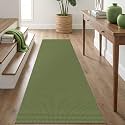 IOHOUZE Washable Runner Rug 2.6x8 Non Slip Rubber Backed Wide Hallway Runner Entryway Runner Indoor, Kitchen Rugs Woven Cotton Floor Carpet for Hall Entrance Bedroom, Olive Green/Earthy Green