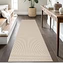 IOHOUZE Washable Runner Rug 2.6x8 Non Slip Rubber Backed Wide Hallway Runner Entryway Runner Indoor, Kitchen Rugs Woven Cotton Floor Carpet for Hall Entrance Bedroom, Cream/Beige