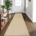 IOHOUZE Washable Runner Rug 2x10 Non Slip Rubber Backed Long Hallway Runner Entryway Runner Indoor, Kitchen Rugs Woven Cotton Floor Carpet for Hall Entrance, Warm Beige/Orange/Apricot