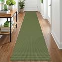 IOHOUZE Washable Runner Rug 2x12 Non Slip Rubber Backed Extra Long Hallway Runner Entryway Runner Indoor, Kitchen Rugs Woven Cotton Floor Carpet for Hall Entrance, Olive Green/Earthy Green