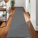 IOHOUZE Washable Runner Rug 2x12 Non Slip Rubber Backed Extra Long Hallway Runner Entryway Runner Indoor, Kitchen Rugs Woven Cotton Floor Carpet for Hall Entrance, Dark Grey