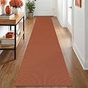 IOHOUZE Washable Runner Rug 2x12 Non Slip Rubber Backed Extra Long Hallway Runner Entryway Runner Indoor, Kitchen Rugs Woven Cotton Floor Carpet for Hall Entrance, Burnt Orange/Tan