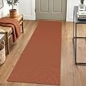 IOHOUZE Washable Runner Rug 2x6 Non Slip Runners for Hallways Entryway Runner Indoor, Kitchen Rugs Woven Cotton Floor Carpet for Kitchen Hall Entrance Bedroom, Burnt Orange/Tan