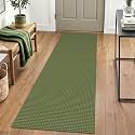 IOHOUZE Washable Runner Rug 2x6 Non Slip Runners for Hallways Entryway Runner Indoor, Kitchen Rugs Woven Cotton Floor Carpet for Kitchen Hall Entrance Bedroom, Olive Green/Earthy Green