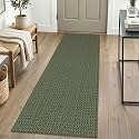 IOHOUZE Washable Runner Rug 2x6 Non Slip Runners for Hallways Entryway Runner Indoor, Kitchen Rugs Woven Cotton Floor Carpet for Kitchen Hall Entrance Bedroom, Dark Moss Green/Mint Green