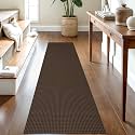 IOHOUZE Washable Runner Rug 2x8 Non Slip Rubber Backed Hallway Runner Entryway Runner Indoor, Kitchen Rugs Woven Cotton Floor Carpet for Kitchen Hall Entrance Bedroom, Brown