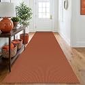 IOHOUZE Washable Runner Rug 3x10 Non Slip Rubber Backed Long Hallway Runner Entryway Runner Indoor, Kitchen Rugs Woven Cotton Floor Carpet for Hall Entrance, Burnt Orange/Tan