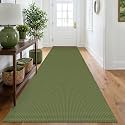 IOHOUZE Washable Runner Rug 3x10 Non Slip Rubber Backed Long Hallway Runner Entryway Runner Indoor, Kitchen Rugs Woven Cotton Floor Carpet for Hall Entrance, Olive Green/Earthy Green