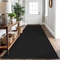 IOHOUZE Washable Runner Rug 3x10 Non Slip Rubber Backed Long Hallway Runner Entryway Runner Indoor, Kitchen Rugs Woven Cotton Floor Carpet for Hall Entrance, Black/Grey
