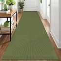 IOHOUZE Washable Runner Rug 3x12 Non Slip Rubber Backed Extra Long Hallway Runner Entryway Runner Indoor, Kitchen Rugs Woven Cotton Floor Carpet for Hall Entrance, Olive Green/Earthy Green