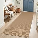 IOHOUZE Washable Runner Rug 3x7 Non Slip Rubber Backed Wide Hallway Runner Entryway Runner Indoor, Woven Kitchen Rugs Cotton Floor Carpet for Hall Entrance Bedroom, Orange/Tan/Brown