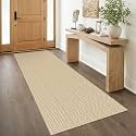 IOHOUZE Washable Runner Rug 3x8 Non Slip Rubber Backed Wide Hallway Runner Entryway Runner Indoor, Kitchen Rugs Woven Floor Carpet for Hall Entrance Bedroom, Warm Beige/Orange/Apricot