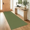 IOHOUZE Washable Runner Rug 3x8 Non Slip Rubber Backed Wide Hallway Runner Entryway Runner Indoor, Kitchen Rugs Woven Floor Carpet for Hall Entrance Bedroom, Olive Green/Earthy Green