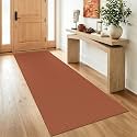 IOHOUZE Washable Runner Rug 3x8 Non Slip Rubber Backed Wide Hallway Runner Entryway Runner Indoor, Kitchen Rugs Woven Floor Carpet for Hall Entrance Bedroom, Burnt Orange/Tan
