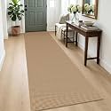 IOHOUZE Washable Runner Rug 3x9 Non Slip Rubber Backed Wide Hallway Runner Entryway Runner Indoor, Woven Kitchen Rugs Cotton Floor Carpet for Hall Entrance Bedroom, Orange/Tan/Brown