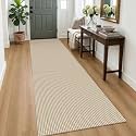IOHOUZE Washable Runner Rug 3x9 Non Slip Rubber Backed Wide Hallway Runner Entryway Runner Indoor, Kitchen Rugs Woven Floor Carpet for Hall Entrance Bedroom, Cream/Beige