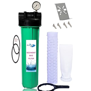 ionix double silicon o ring industrial quality bag filter assembly  bag filter 20 inch 5 micron  with glycerine pressure guage 15 inch in out  1 set green