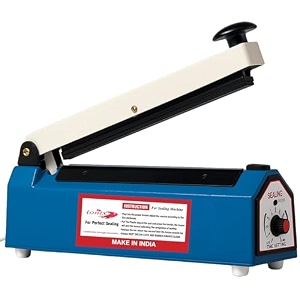 ionix sealing machine for food packets 12 inch  1 year warranty packing sealing machine packet sealer plastic pouch  metal body 300mm blue with customer support