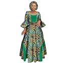 iooiooi Womens African Print Party Maxi Dress Ankara Long Dress &amp; Headwrap
