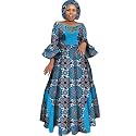 iooiooi Womens African Print Party Maxi Dress Ankara Long Dress &amp; Headwrap